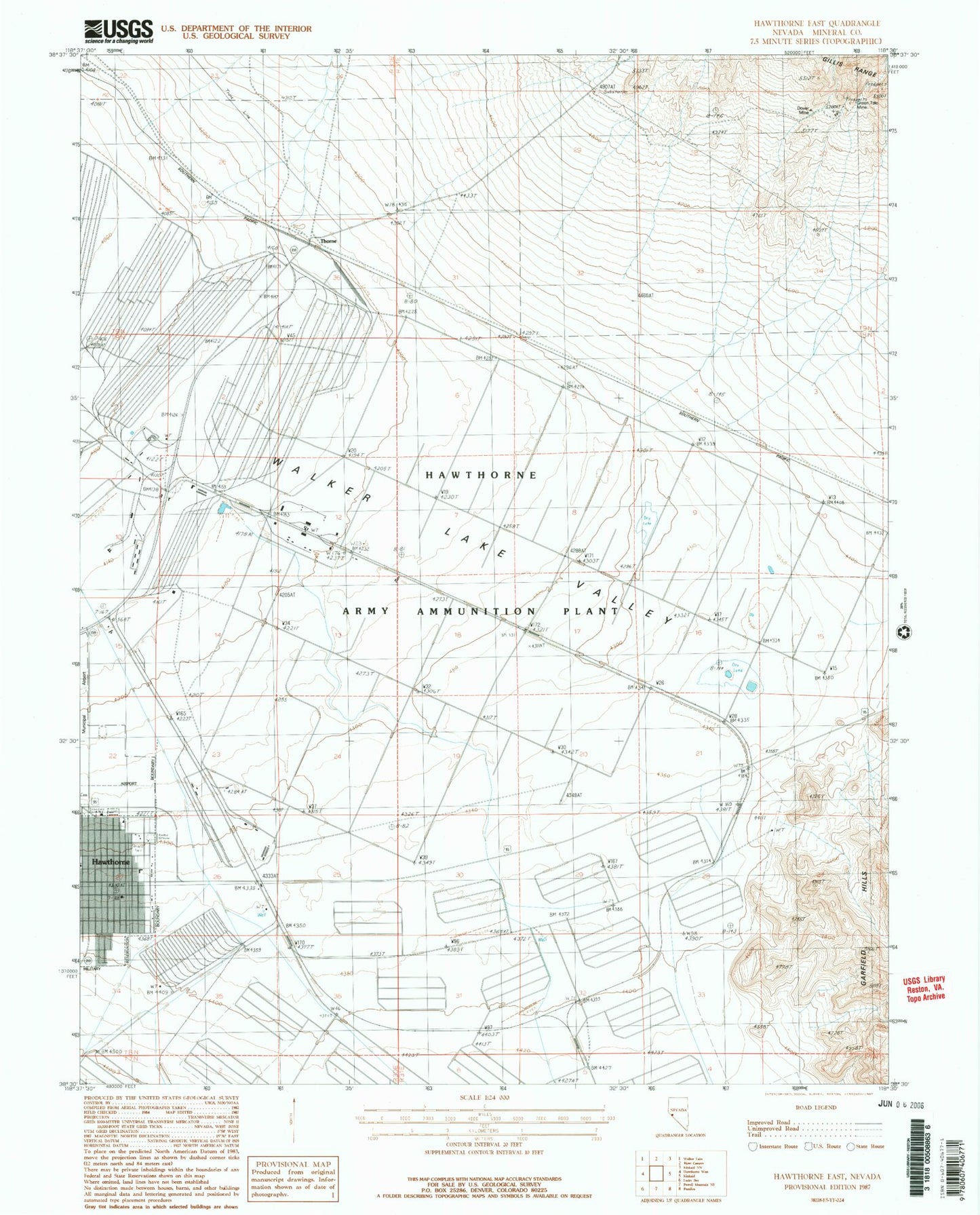 Classic USGS Hawthorne East Nevada 7.5'x7.5' Topo Map Image