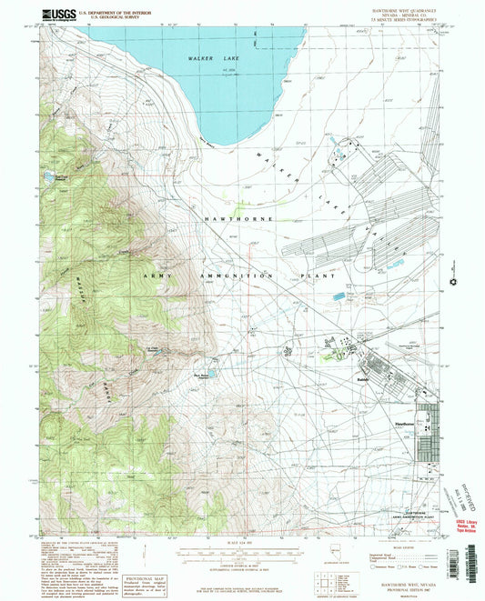 Classic USGS Hawthorne West Nevada 7.5'x7.5' Topo Map Image
