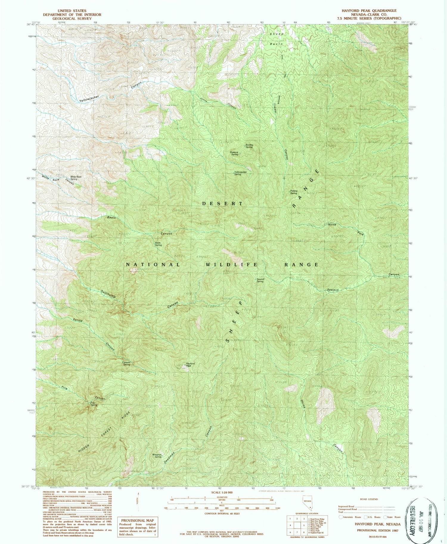 Classic USGS Hayford Peak Nevada 7.5'x7.5' Topo Map Image