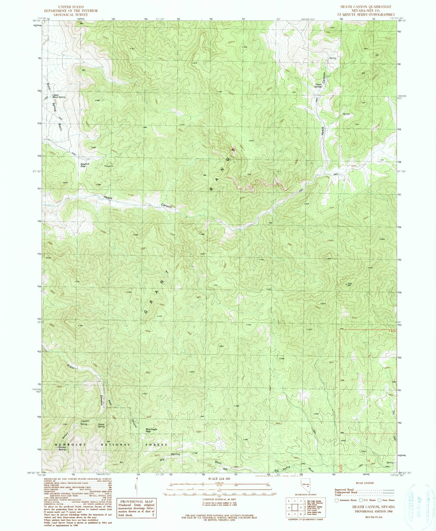 Classic USGS Heath Canyon Nevada 7.5'x7.5' Topo Map Image