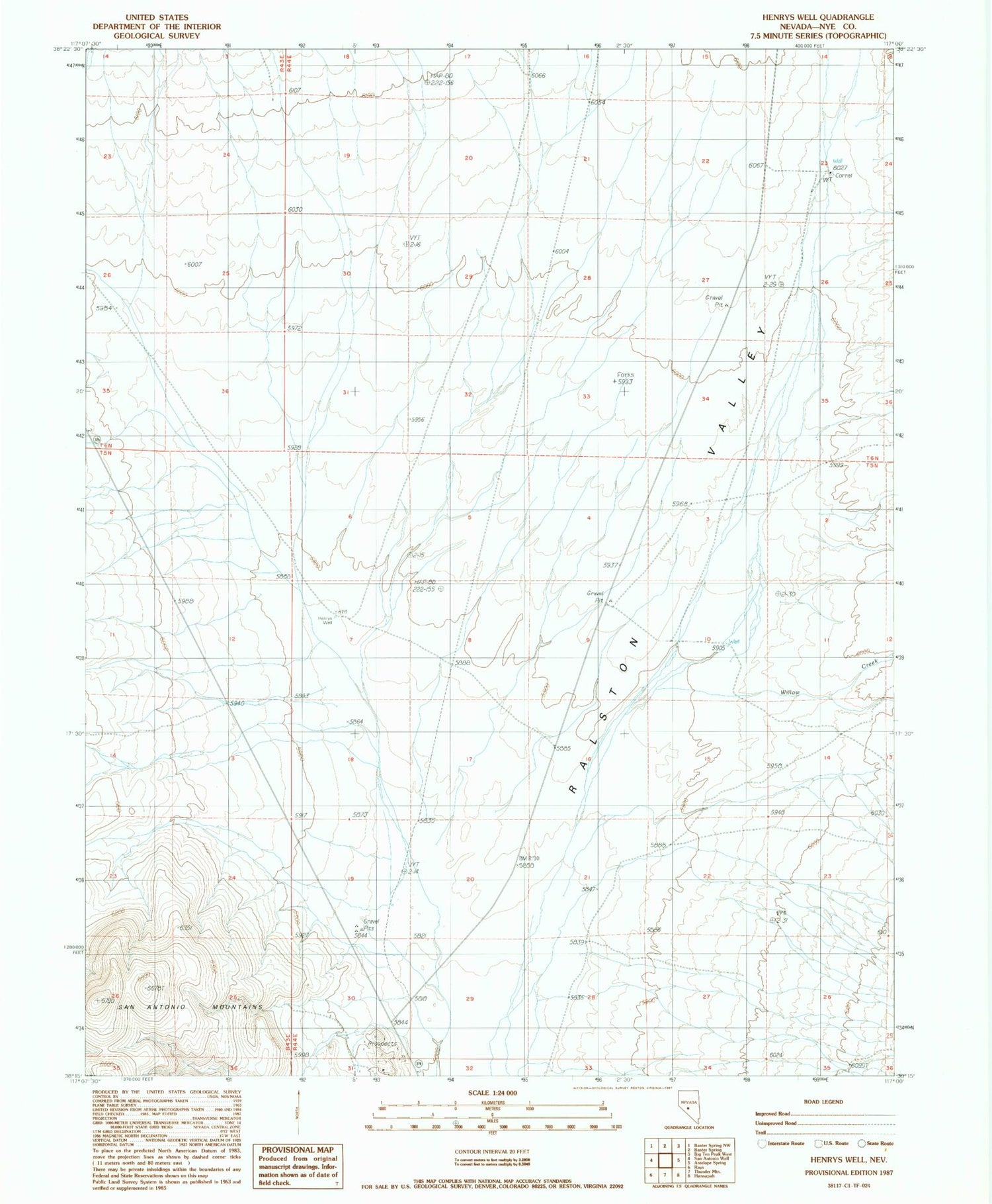 Classic USGS Henrys Well Nevada 7.5'x7.5' Topo Map Image