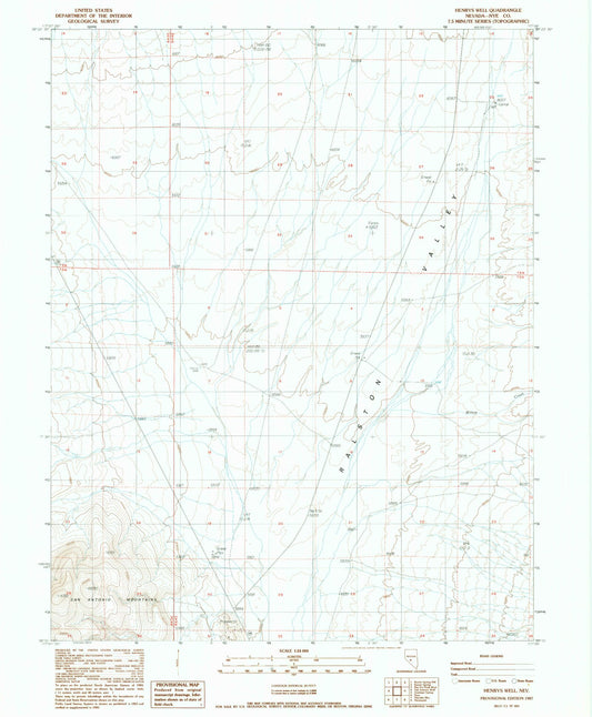 Classic USGS Henrys Well Nevada 7.5'x7.5' Topo Map Image