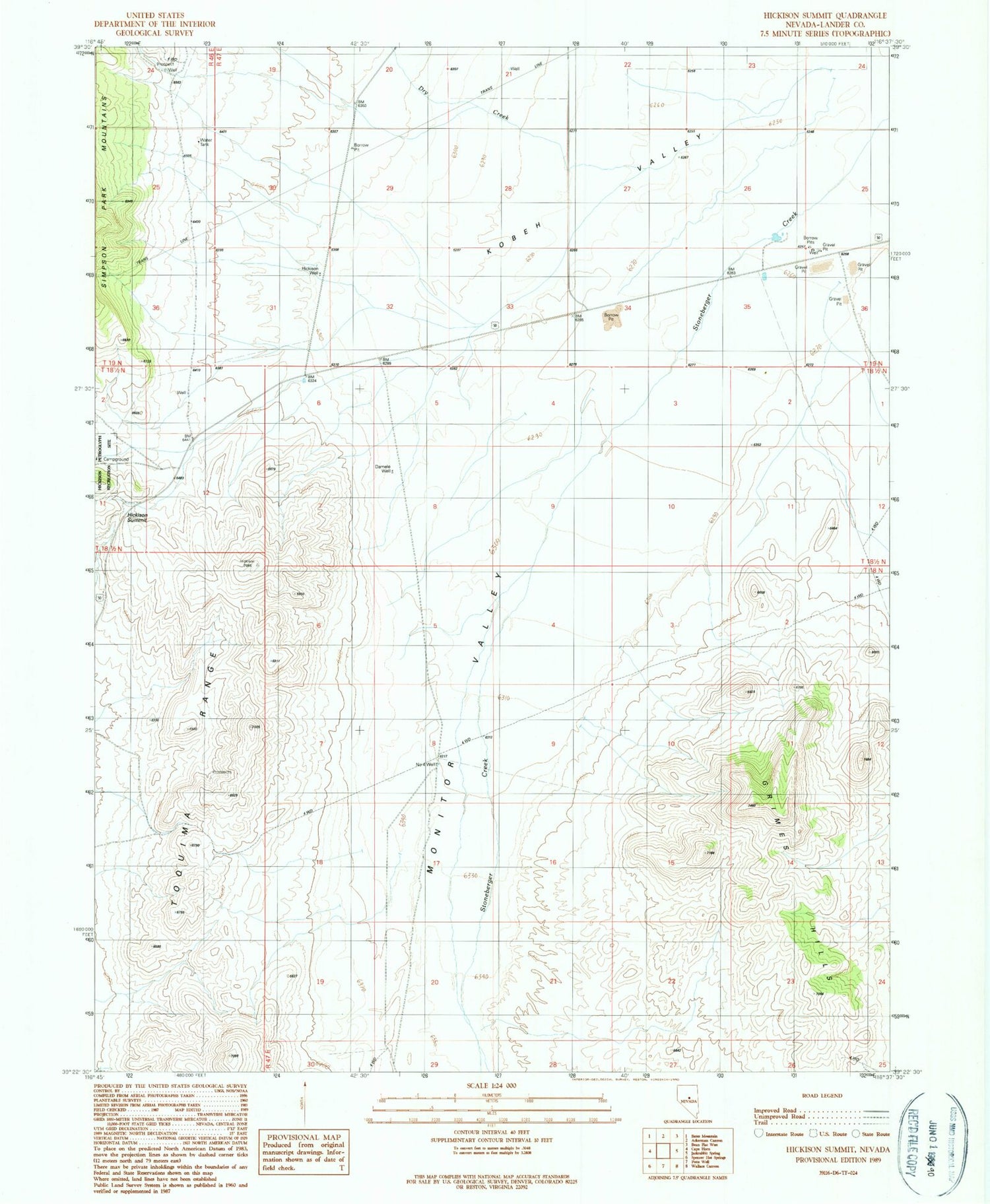 Classic USGS Hickison Summit Nevada 7.5'x7.5' Topo Map Image