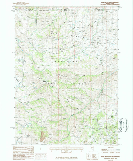 Classic USGS Hicks Mountain Nevada 7.5'x7.5' Topo Map Image