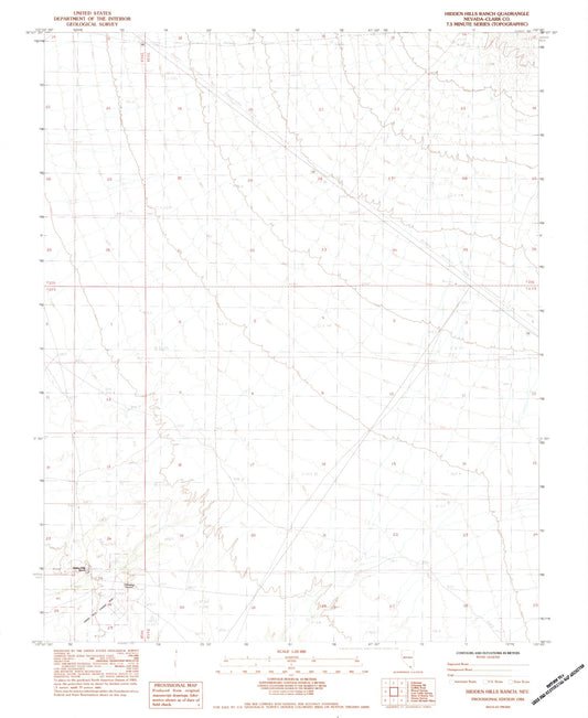 Classic USGS Hidden Hills Ranch Nevada 7.5'x7.5' Topo Map Image