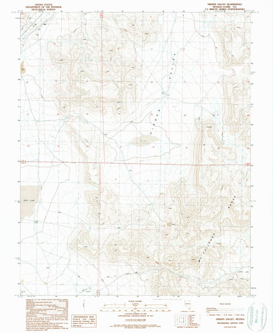 Classic USGS Hidden Valley Nevada 7.5'x7.5' Topo Map Image