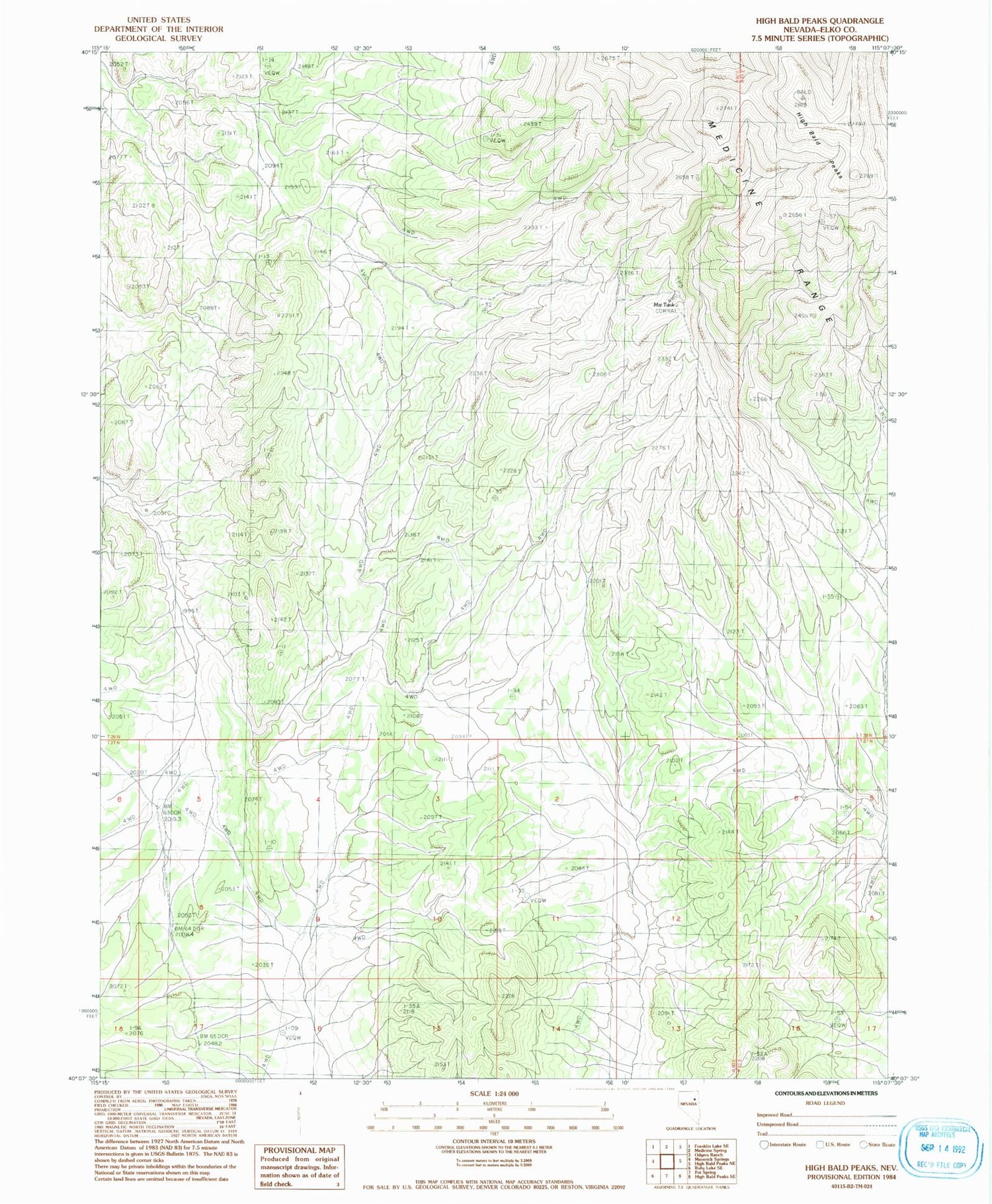 Classic USGS High Bald Peaks Nevada 7.5'x7.5' Topo Map Image