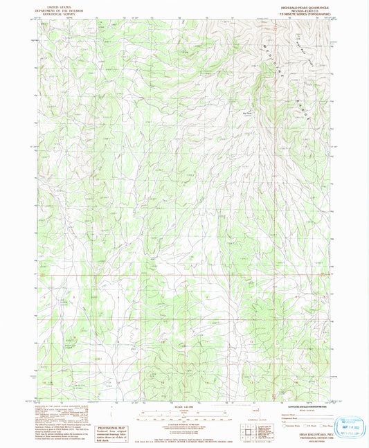Classic USGS High Bald Peaks Nevada 7.5'x7.5' Topo Map Image