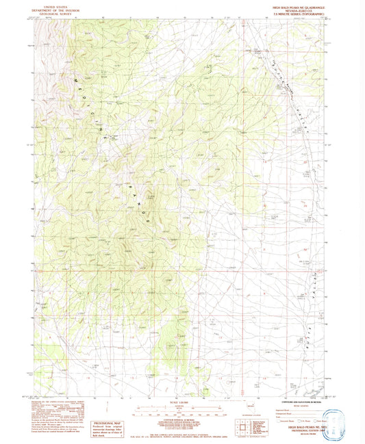 Classic USGS High Bald Peaks NE Nevada 7.5'x7.5' Topo Map Image