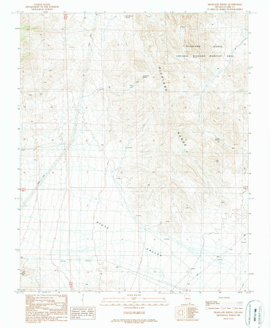 Classic USGS Highland Spring Nevada 7.5'x7.5' Topo Map Image
