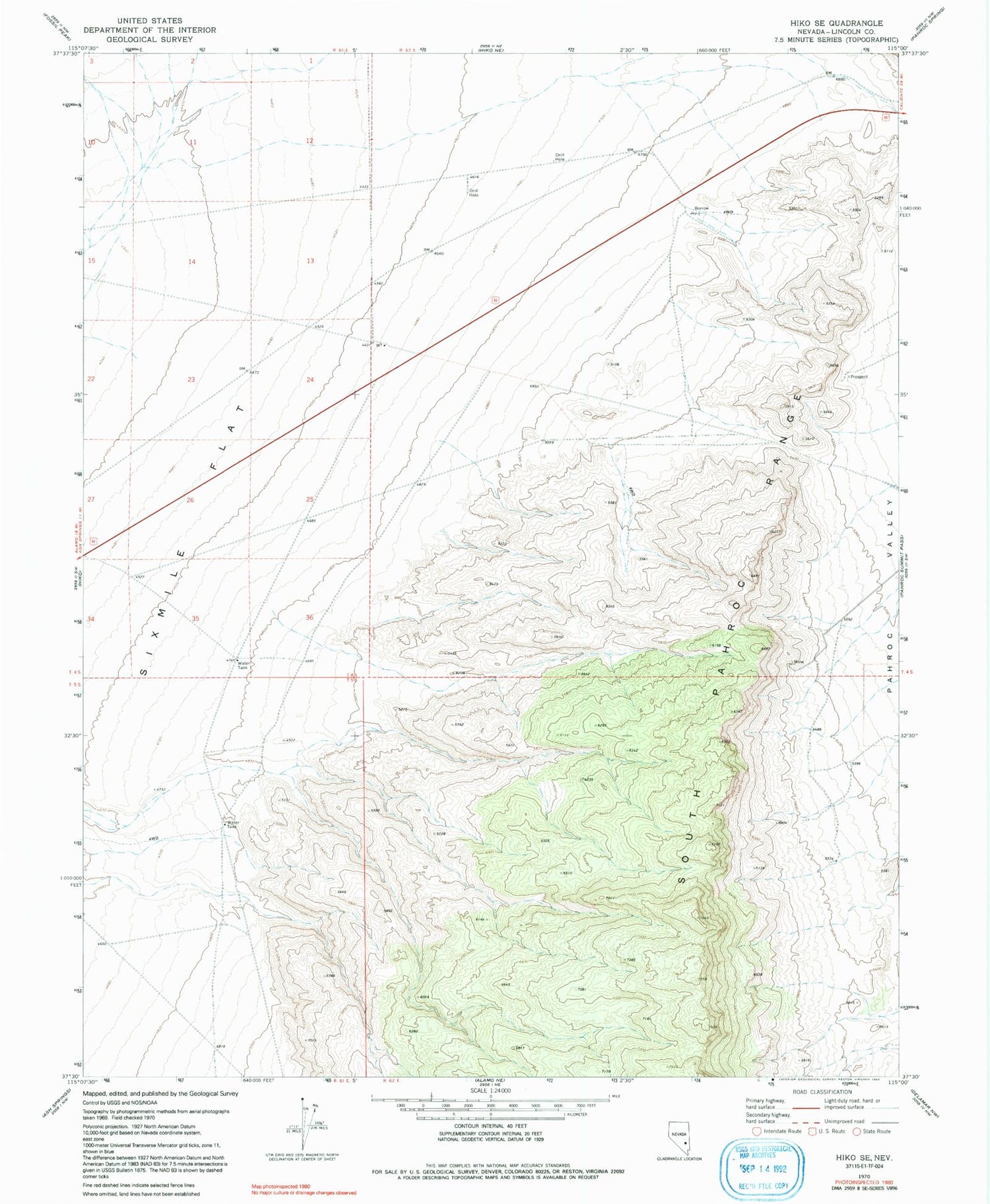 Classic USGS Hiko SE Nevada 7.5'x7.5' Topo Map Image