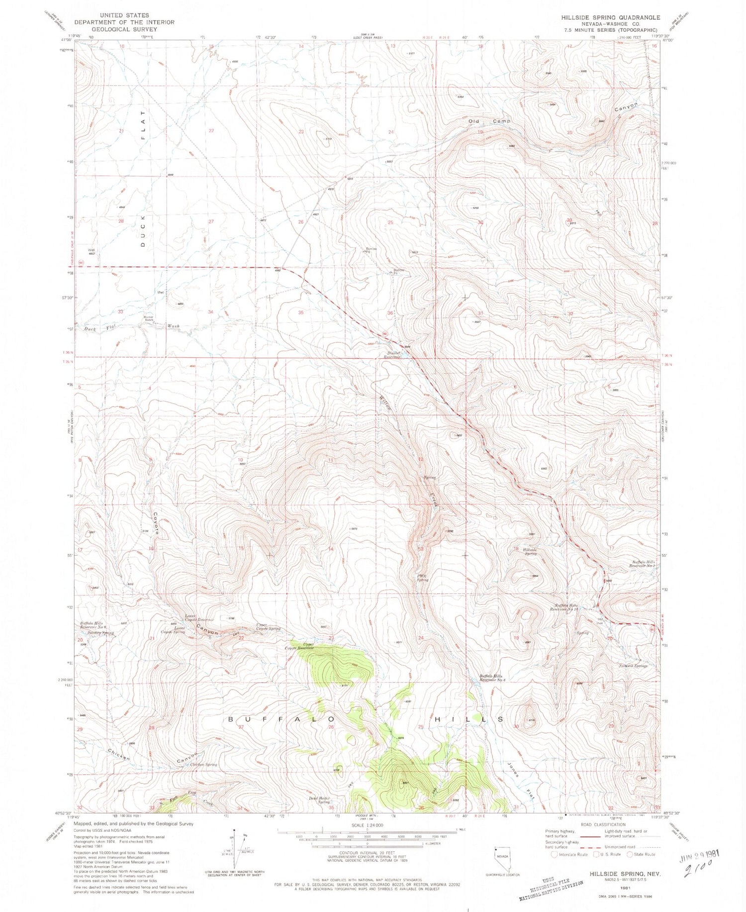Classic USGS Hillside Spring Nevada 7.5'x7.5' Topo Map Image