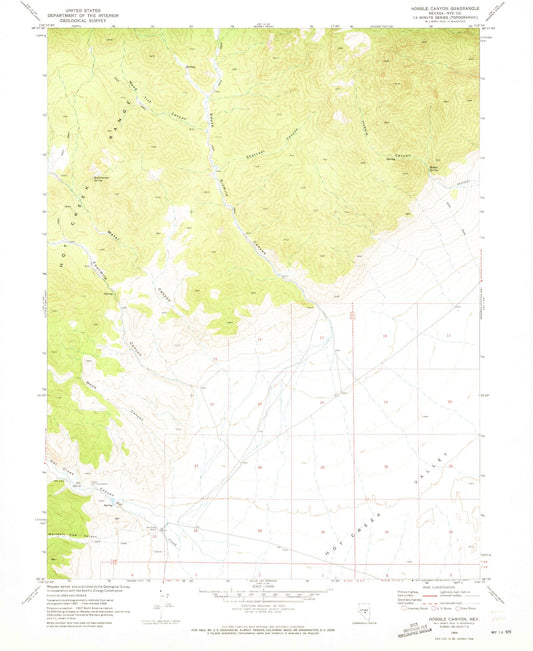 Classic USGS Hobble Canyon Nevada 7.5'x7.5' Topo Map Image