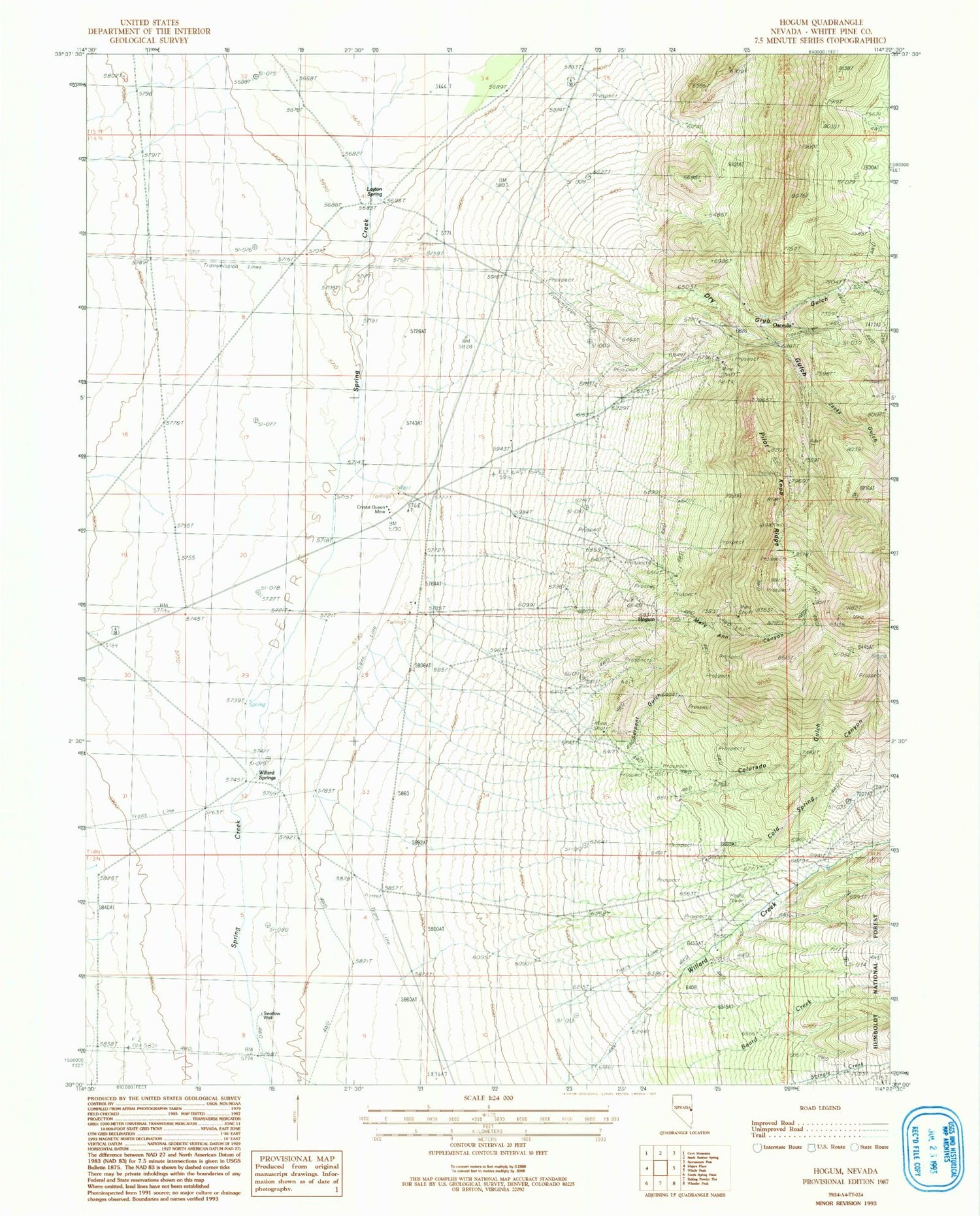 Classic USGS Hogum Nevada 7.5'x7.5' Topo Map Image