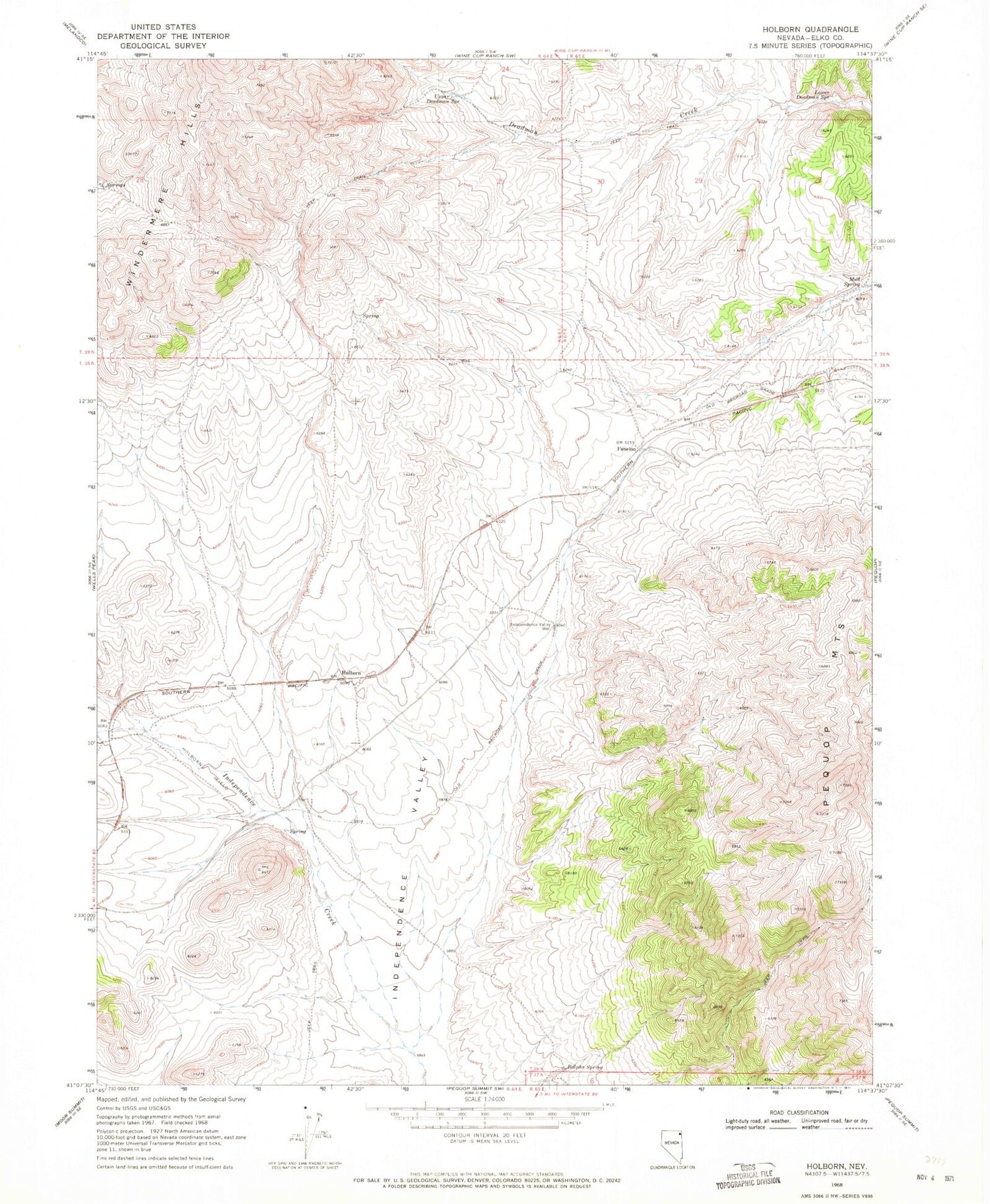 Classic USGS Holborn Nevada 7.5'x7.5' Topo Map Image