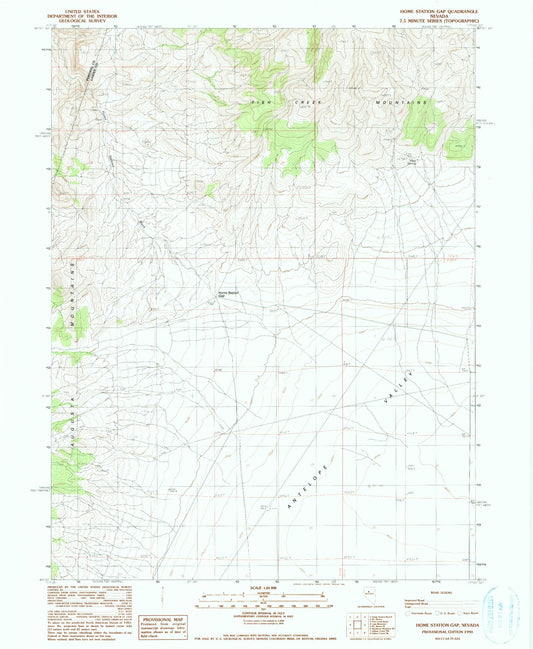 Classic USGS Home Station Gap Nevada 7.5'x7.5' Topo Map Image