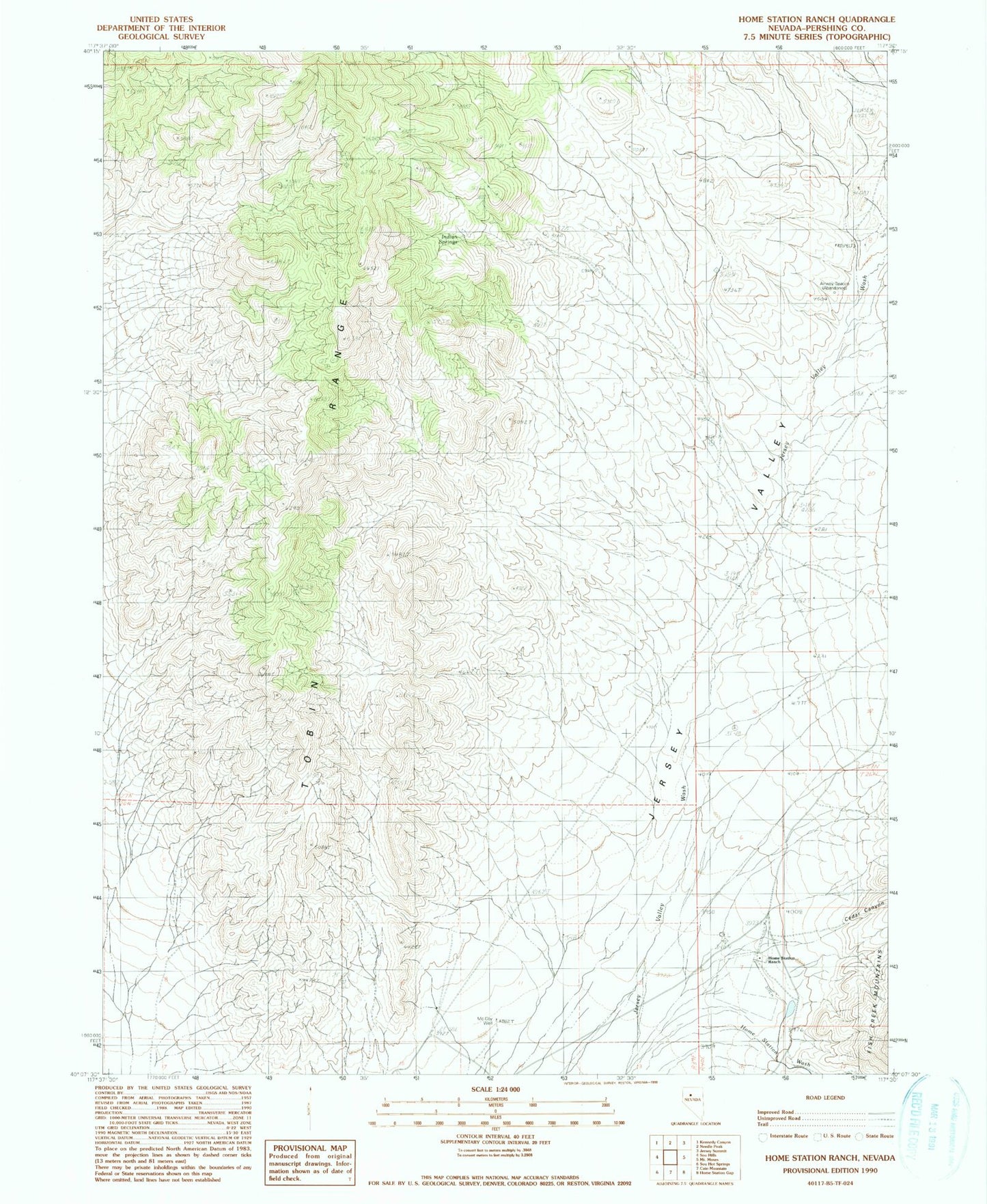 Classic USGS Home Station Ranch Nevada 7.5'x7.5' Topo Map Image