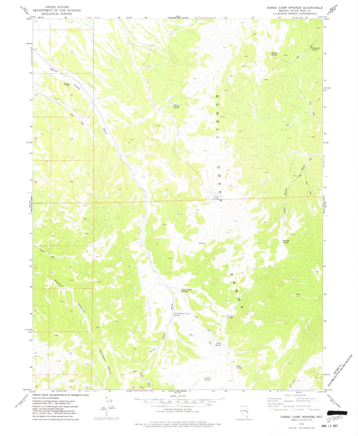 Classic USGS Horse Camp Springs Nevada 7.5'x7.5' Topo Map Image