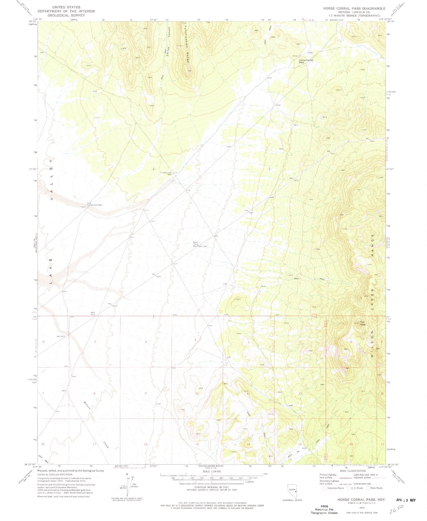 Classic USGS Horse Corral Pass Nevada 7.5'x7.5' Topo Map Image