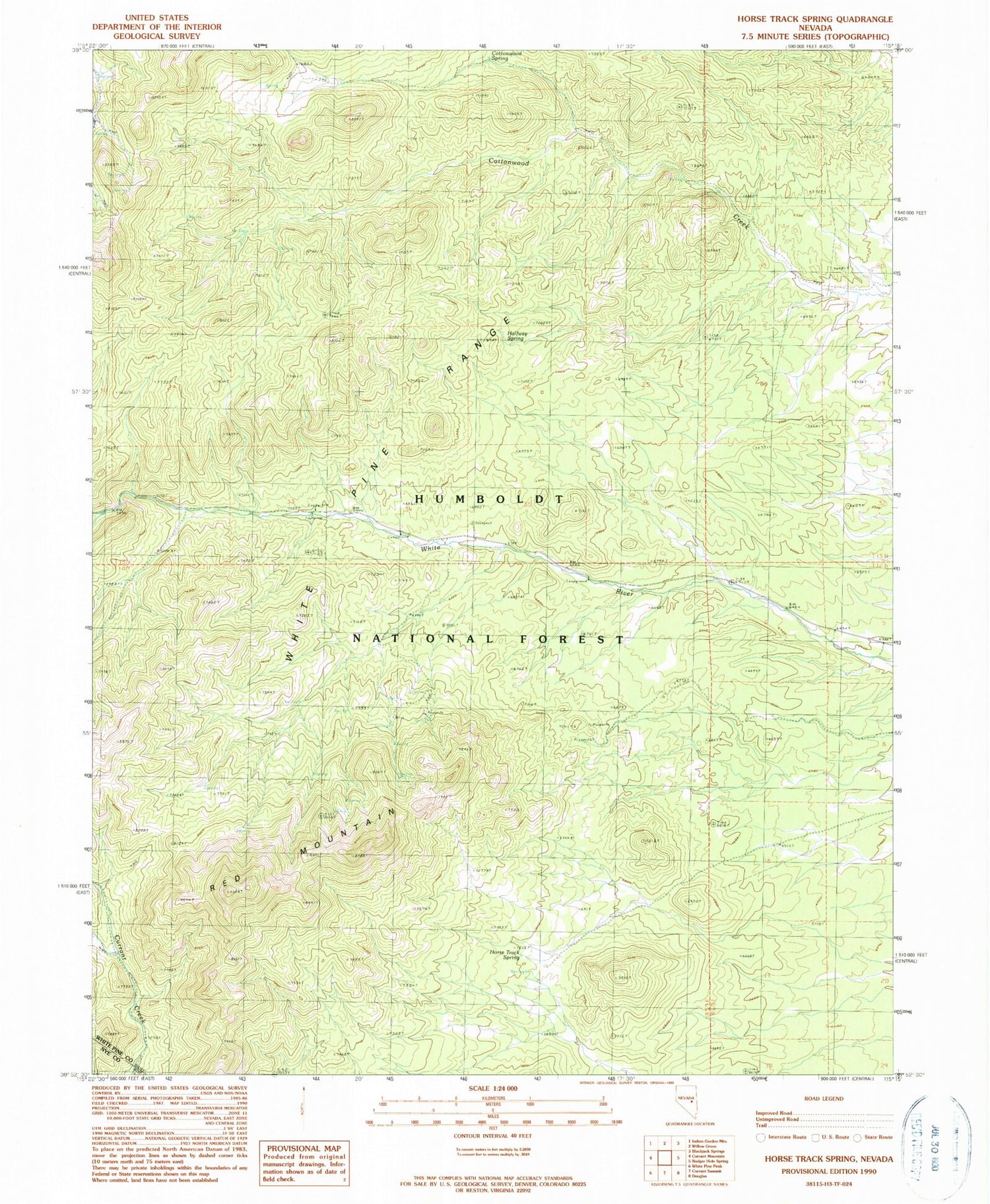 Classic USGS Horse Track Spring Nevada 7.5'x7.5' Topo Map Image