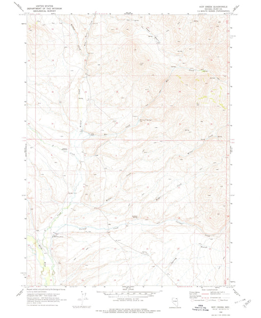 Classic USGS Hot Creek Nevada 7.5'x7.5' Topo Map Image