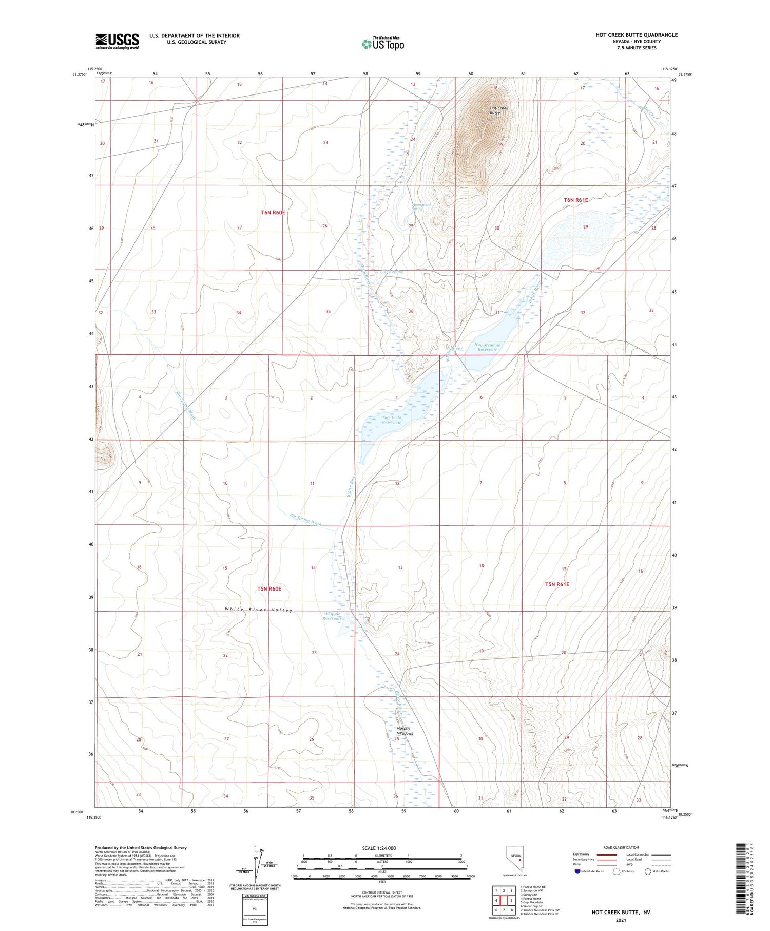 Hot Creek Butte Nevada US Topo Map Image
