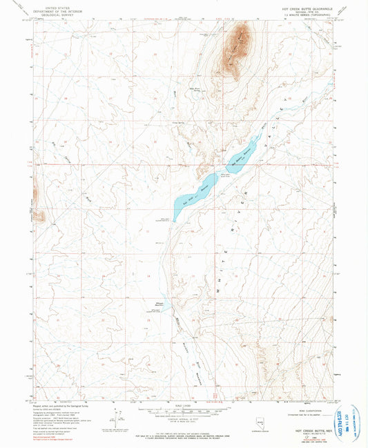 Classic USGS Hot Creek Butte Nevada 7.5'x7.5' Topo Map Image