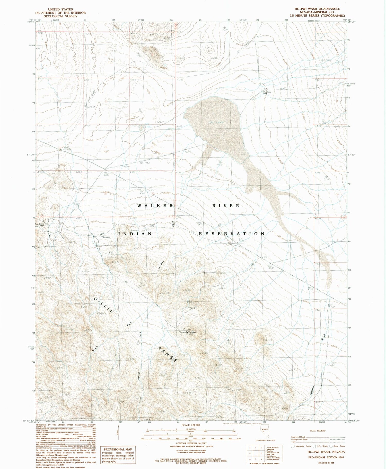 Classic USGS Hu-Pwi Wash Nevada 7.5'x7.5' Topo Map Image