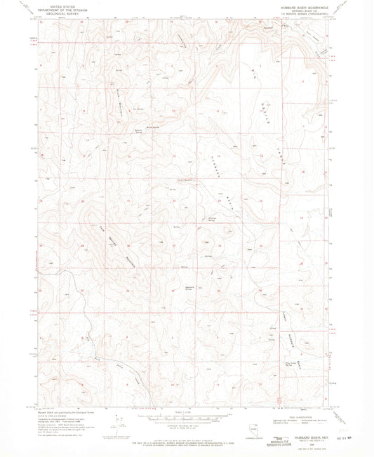 Classic USGS Hubbard Basin Nevada 7.5'x7.5' Topo Map Image