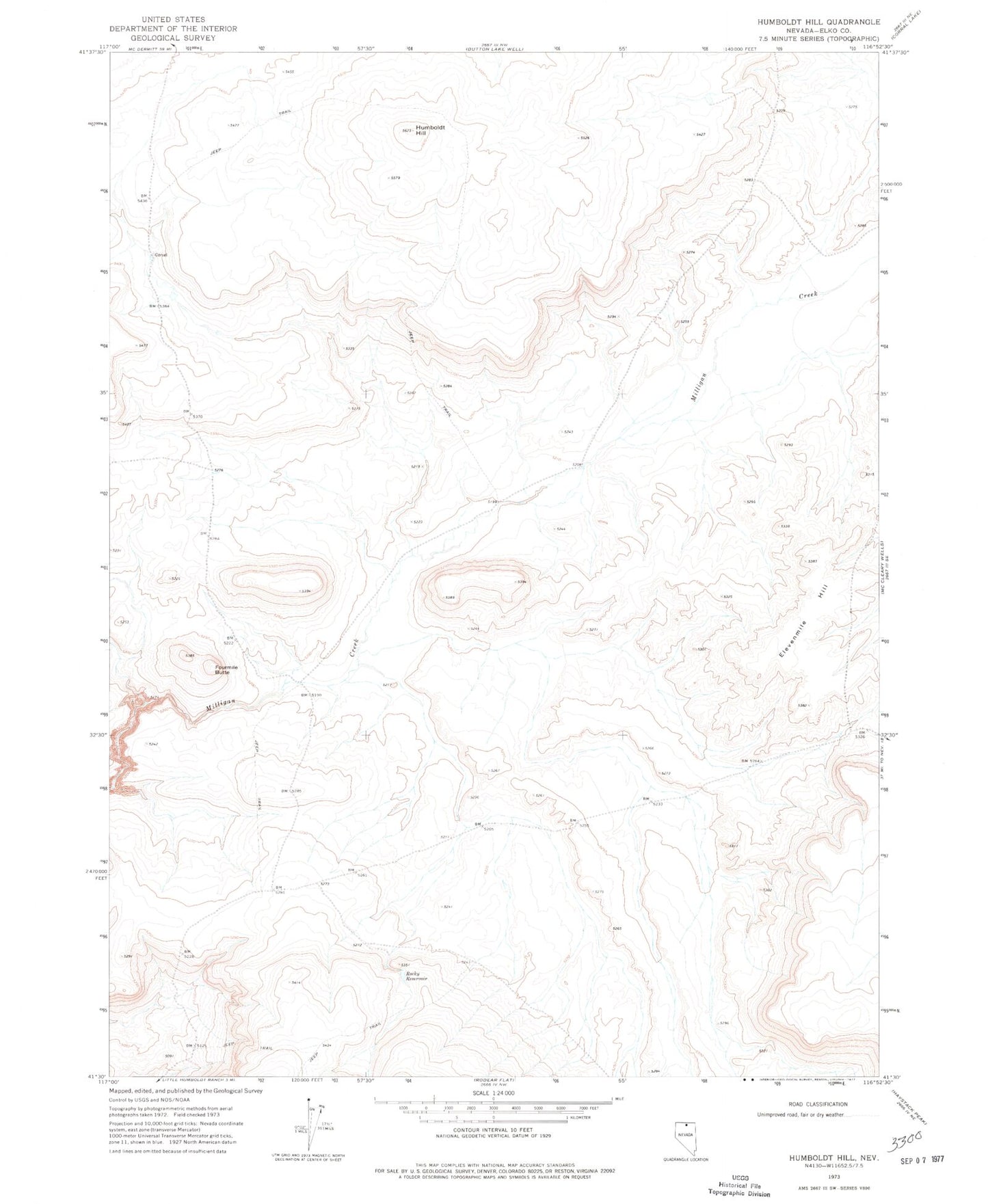 Classic USGS Humboldt Hill Nevada 7.5'x7.5' Topo Map Image