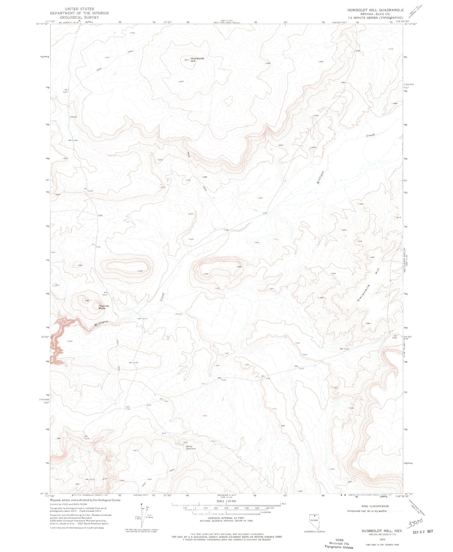 Classic USGS Humboldt Hill Nevada 7.5'x7.5' Topo Map Image