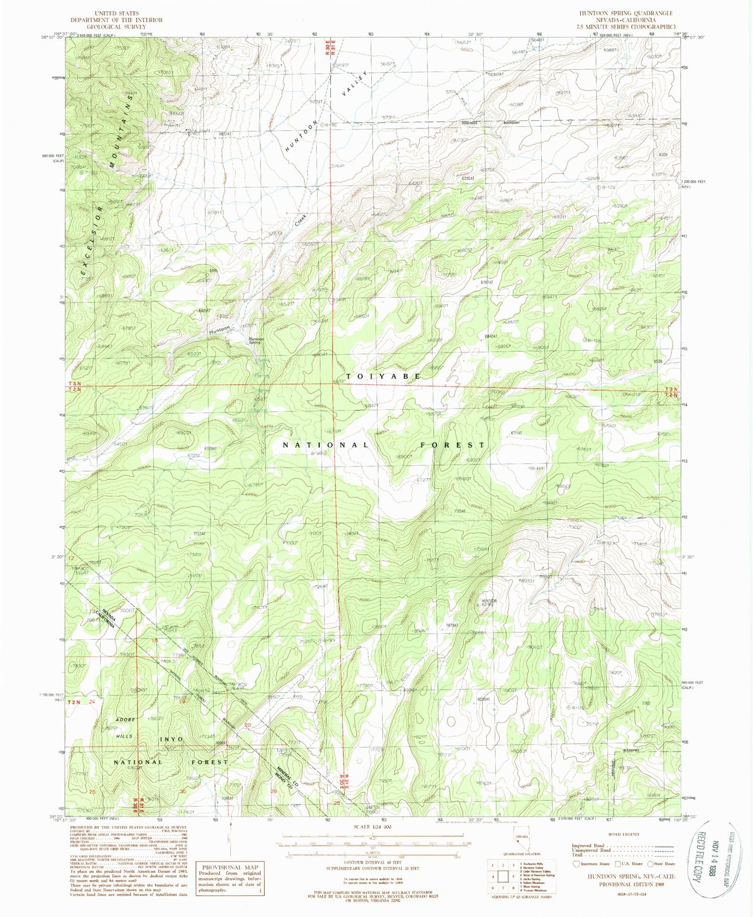 Classic USGS Huntoon Spring Nevada 7.5'x7.5' Topo Map Image
