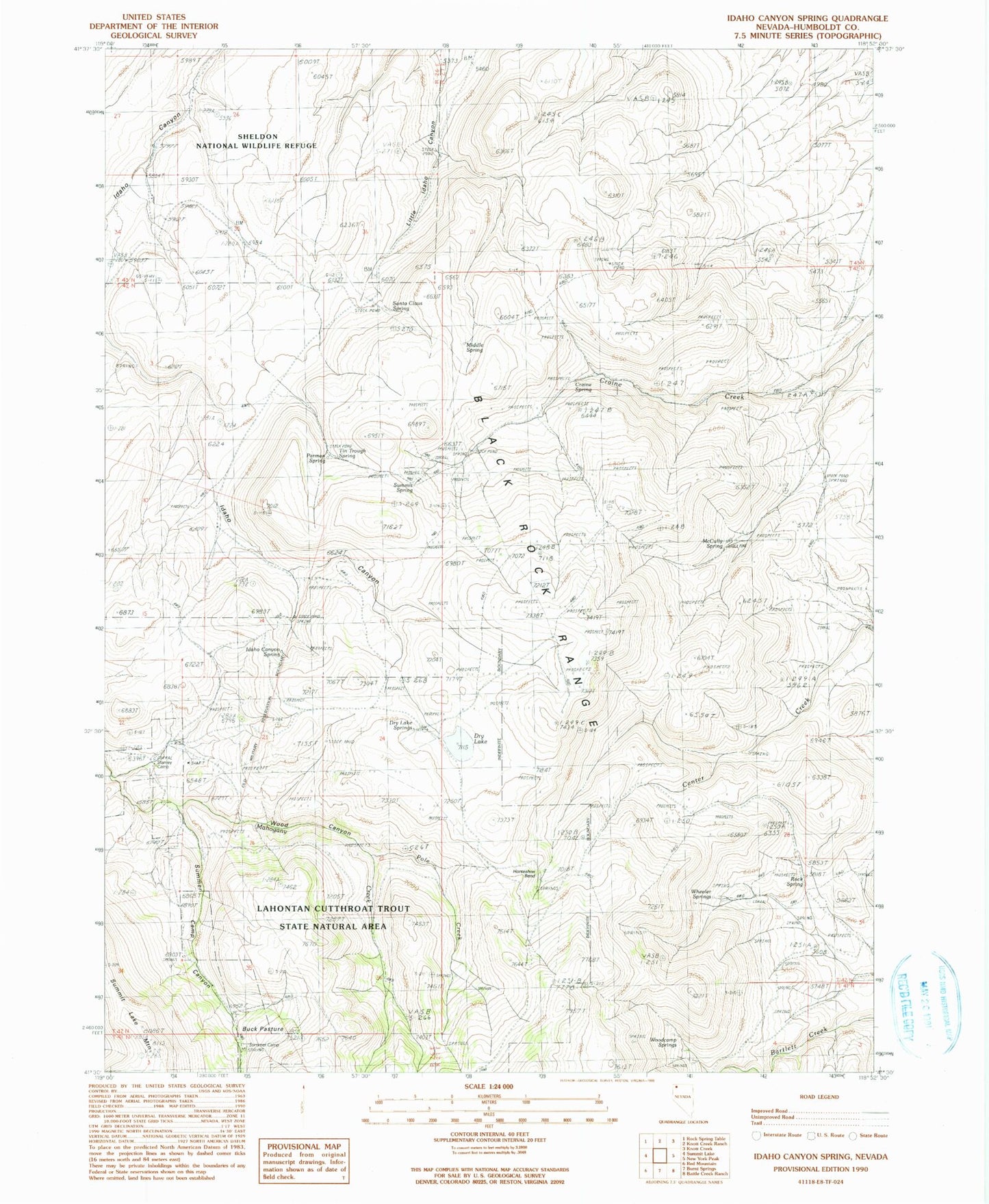 Classic USGS Idaho Canyon Spring Nevada 7.5'x7.5' Topo Map Image
