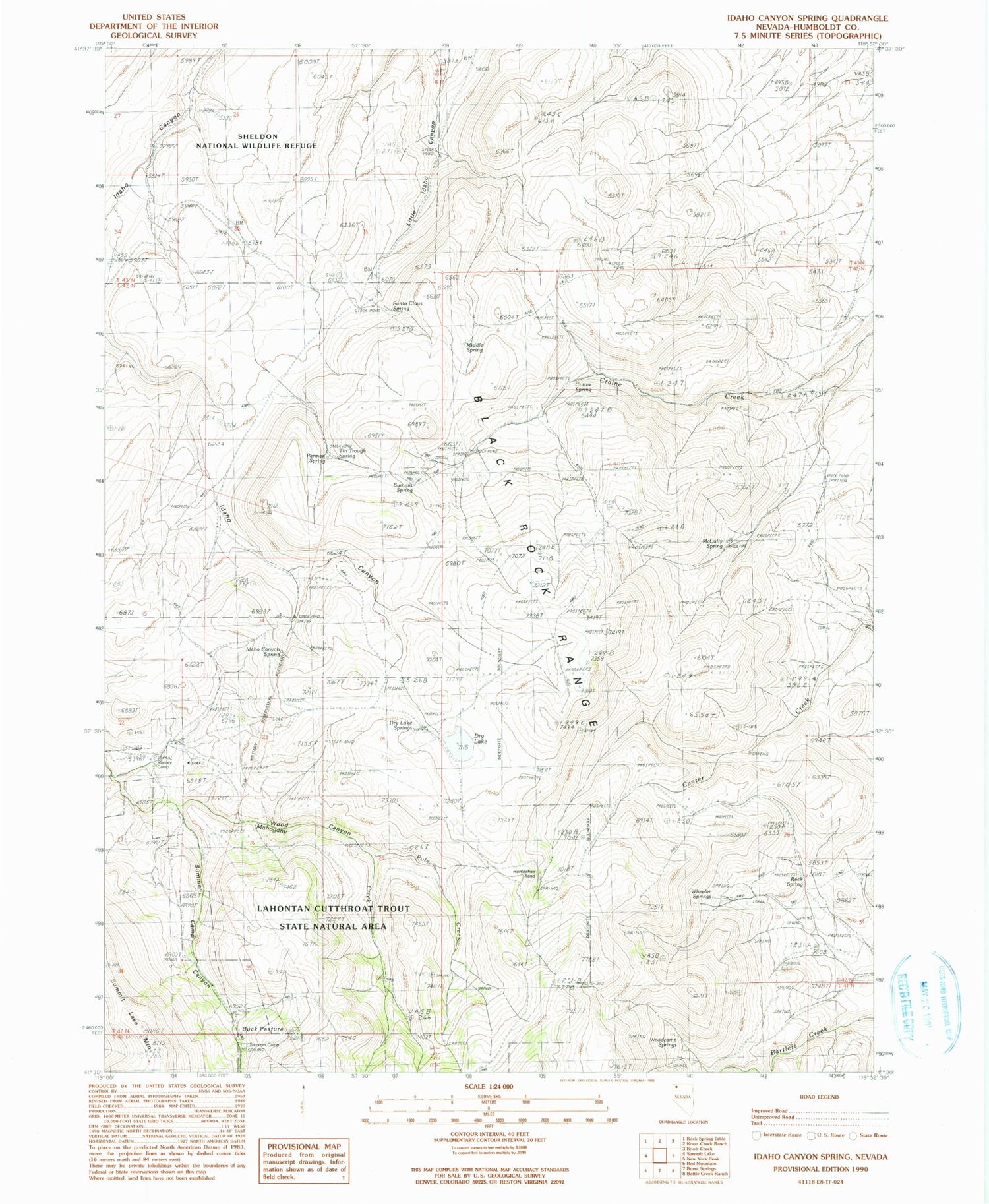 Classic USGS Idaho Canyon Spring Nevada 7.5'x7.5' Topo Map Image