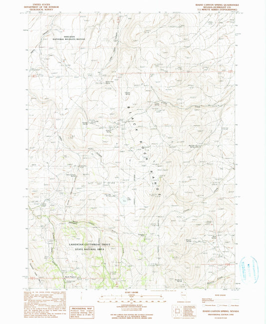 Classic USGS Idaho Canyon Spring Nevada 7.5'x7.5' Topo Map Image