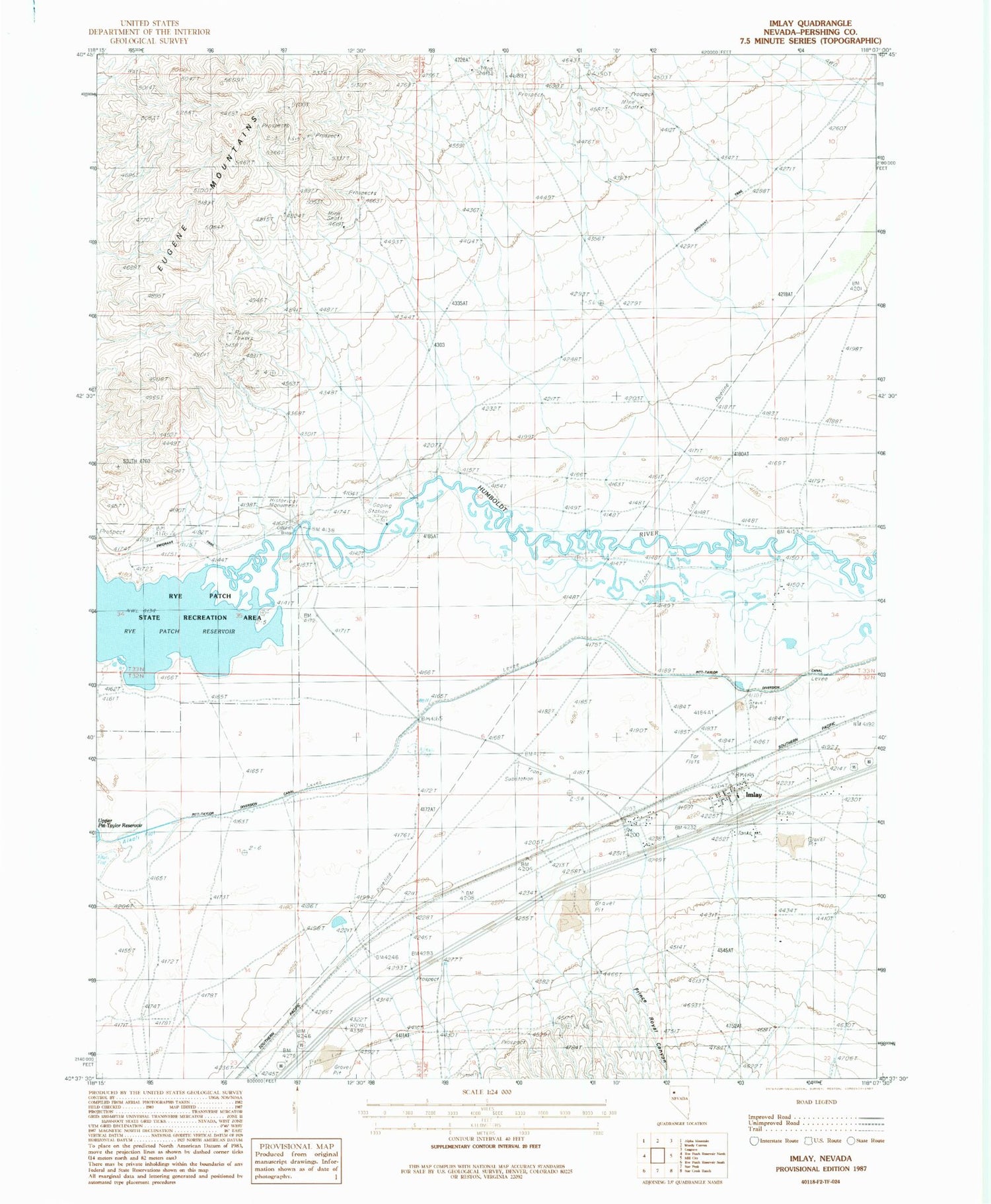 Classic USGS Imlay Nevada 7.5'x7.5' Topo Map Image