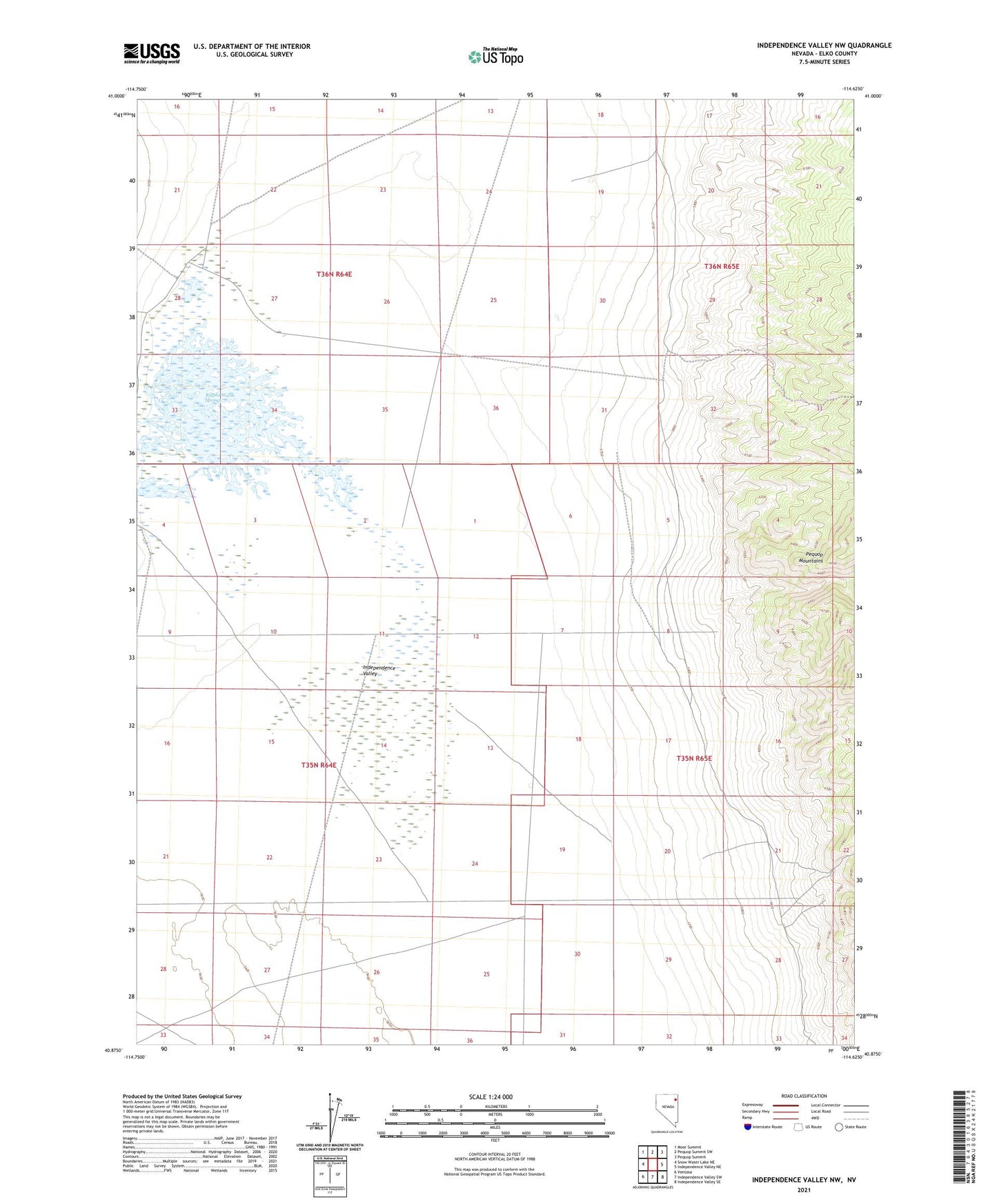 Independence Valley NW Nevada US Topo Map Image