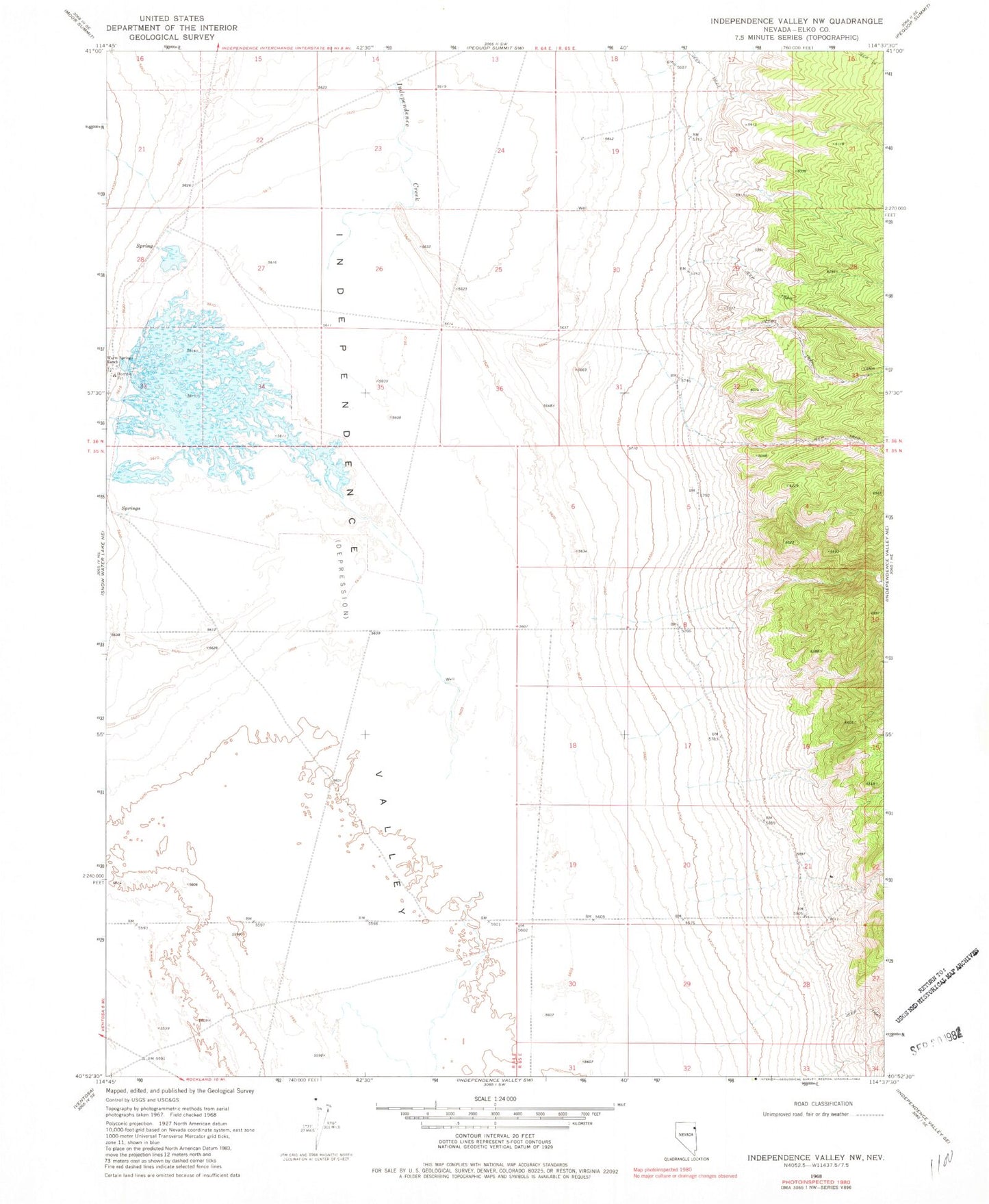 Classic USGS Independence Valley NW Nevada 7.5'x7.5' Topo Map Image
