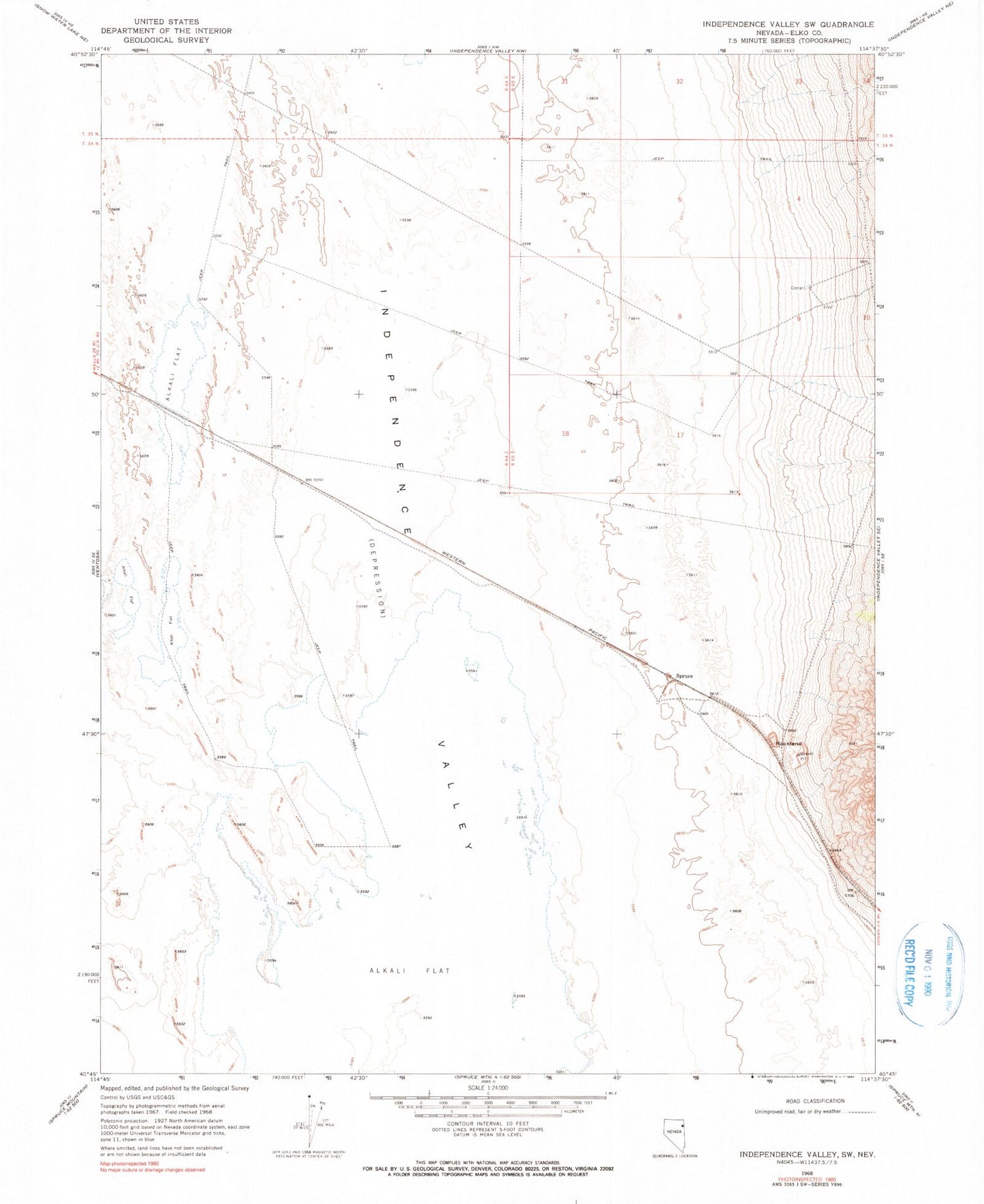 Classic USGS Independence Valley SW Nevada 7.5'x7.5' Topo Map Image
