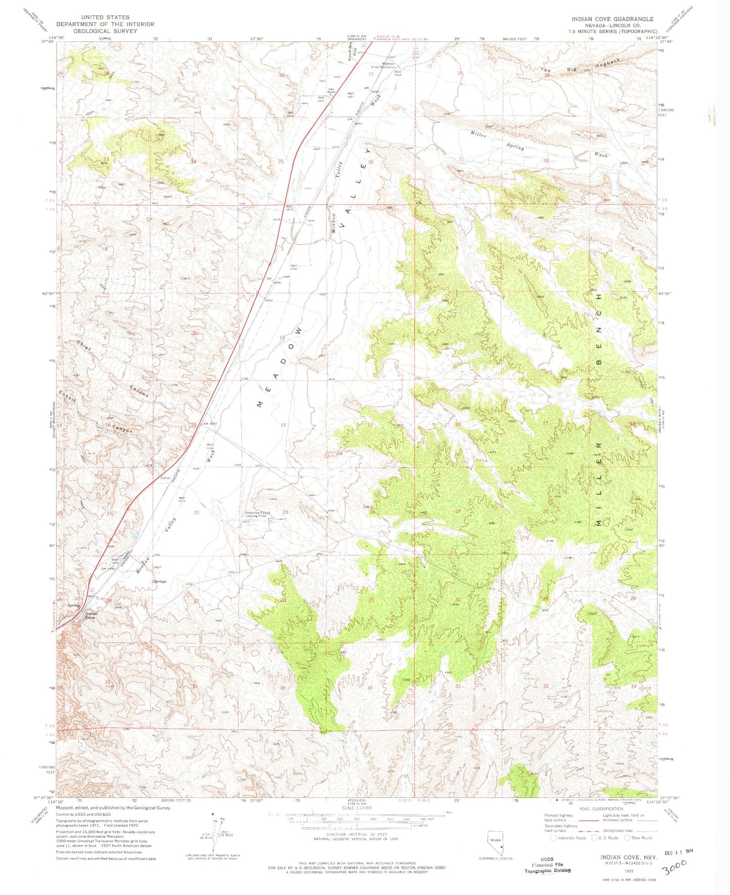 Classic USGS Indian Cove Nevada 7.5'x7.5' Topo Map Image