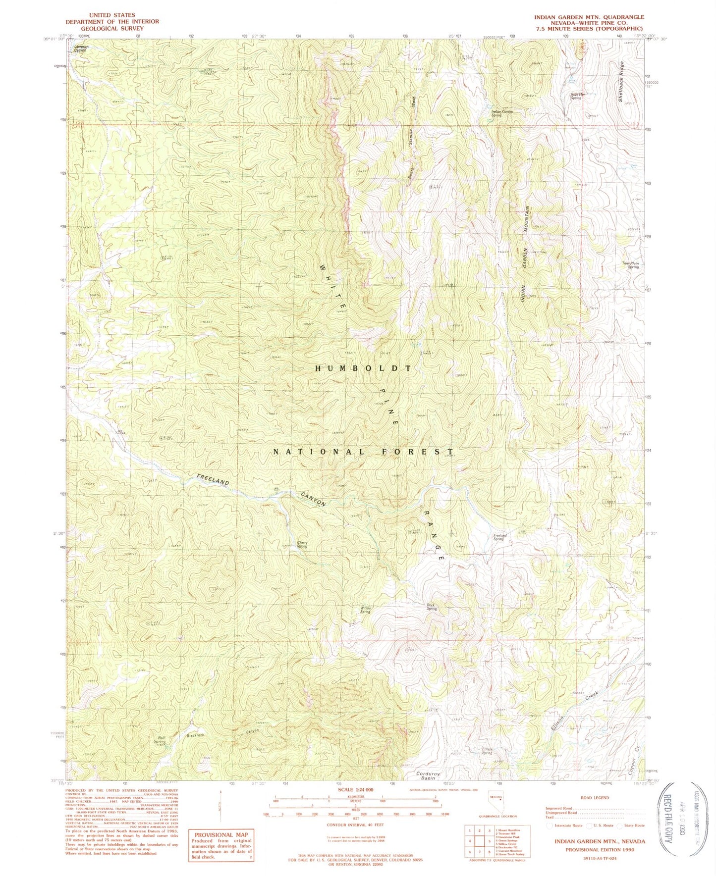 Classic USGS Indian Garden Mountain Nevada 7.5'x7.5' Topo Map Image