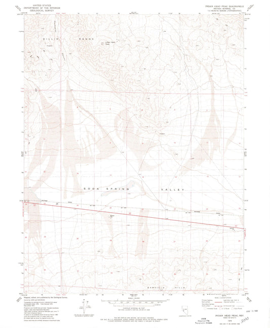 Classic USGS Indian Head Peak Nevada 7.5'x7.5' Topo Map Image