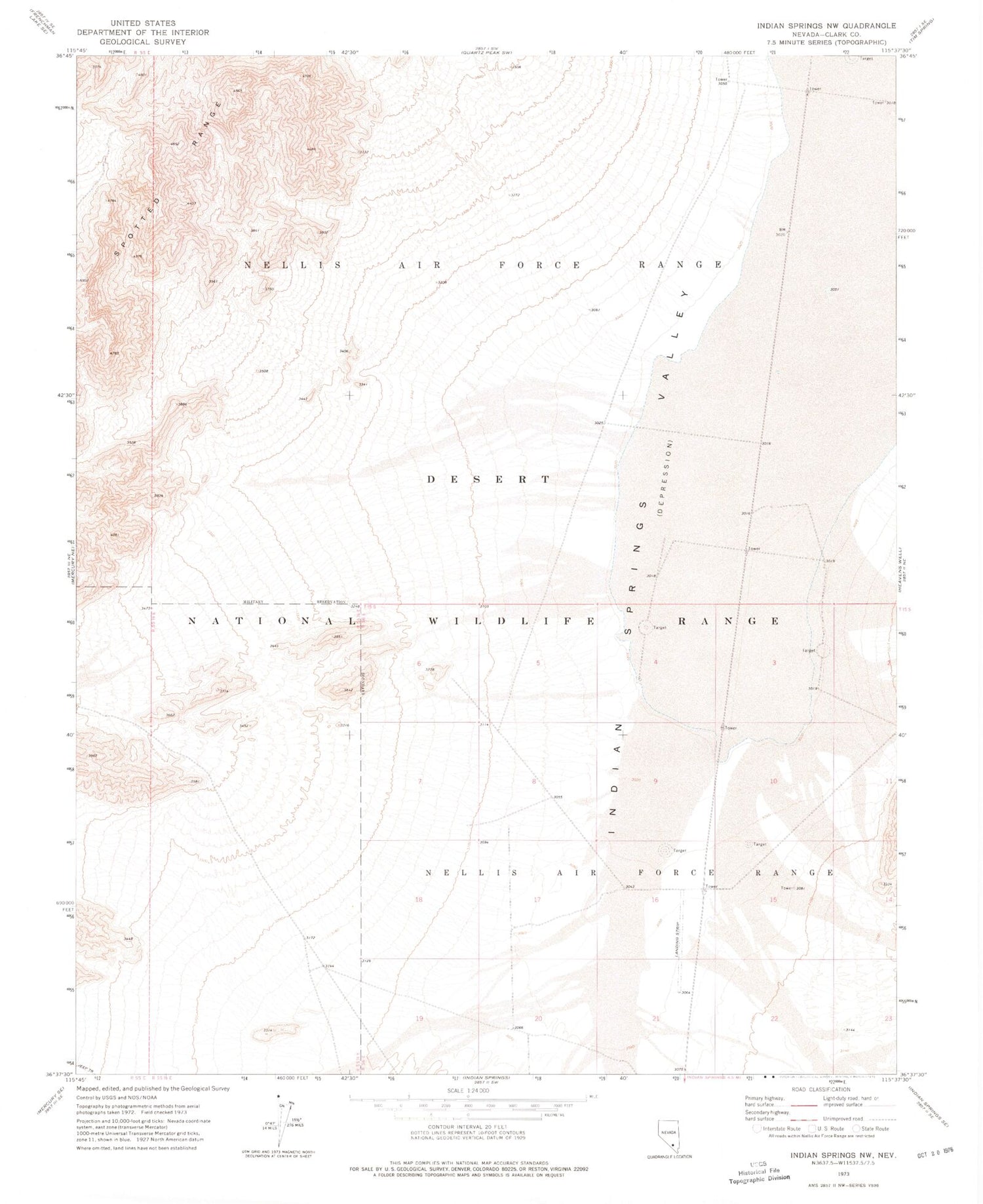 Classic USGS Indian Springs NW Nevada 7.5'x7.5' Topo Map Image