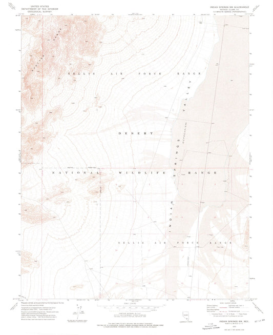 Classic USGS Indian Springs NW Nevada 7.5'x7.5' Topo Map Image