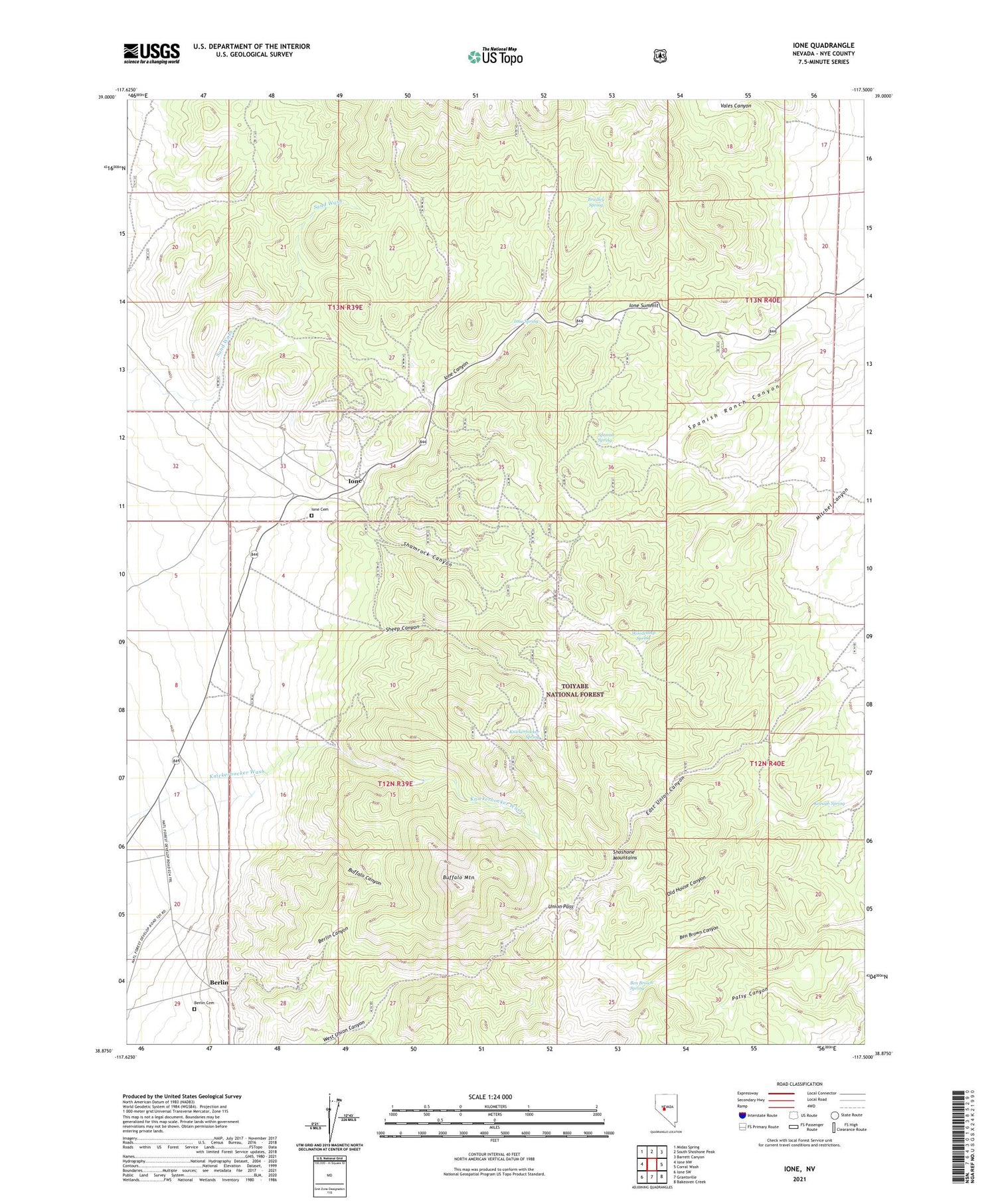 Ione Nevada US Topo Map Image