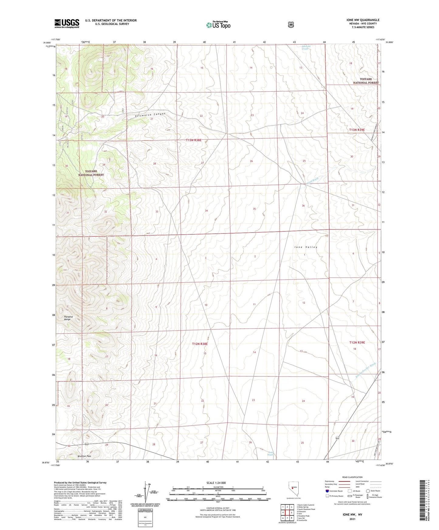 Ione NW Nevada US Topo Map Image