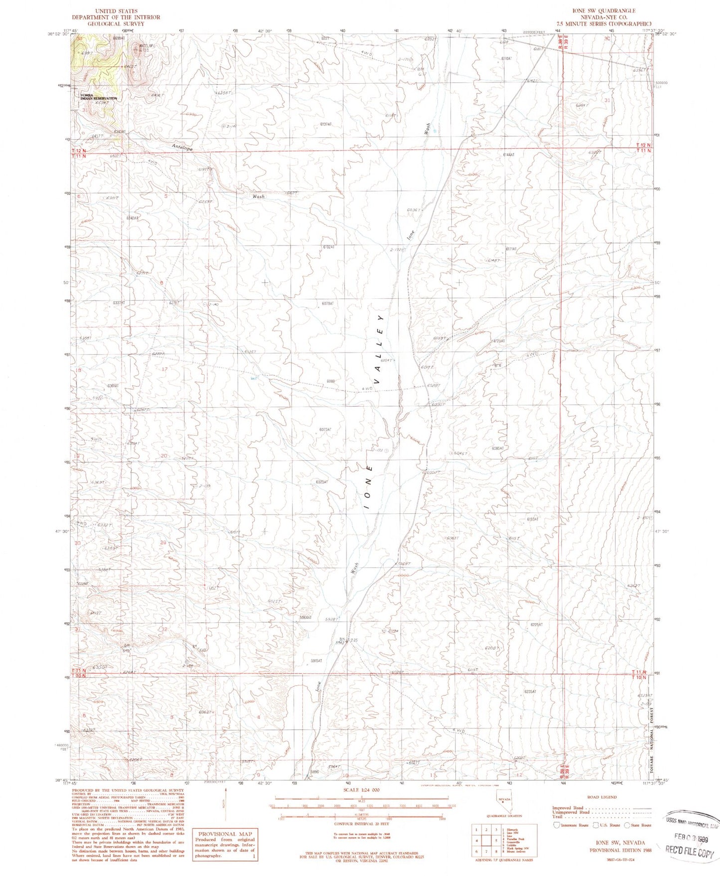 Classic USGS Ione SW Nevada 7.5'x7.5' Topo Map Image