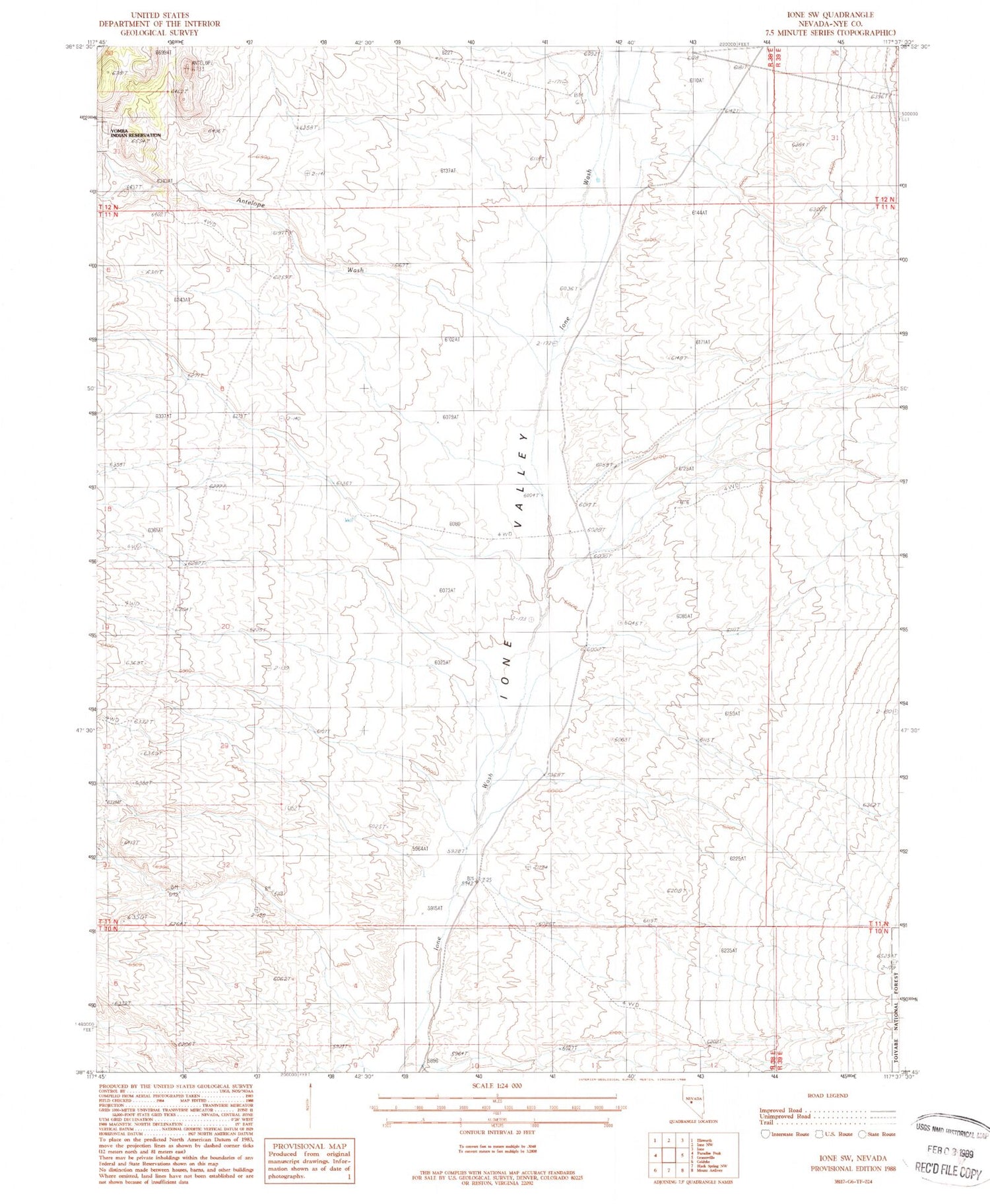 Classic USGS Ione SW Nevada 7.5'x7.5' Topo Map Image