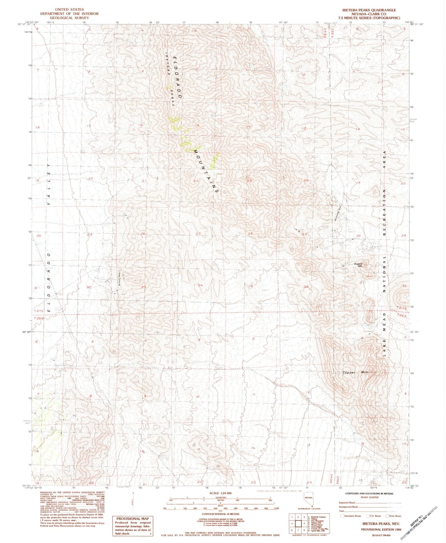 Classic USGS Ireteba Peaks Nevada 7.5'x7.5' Topo Map Image