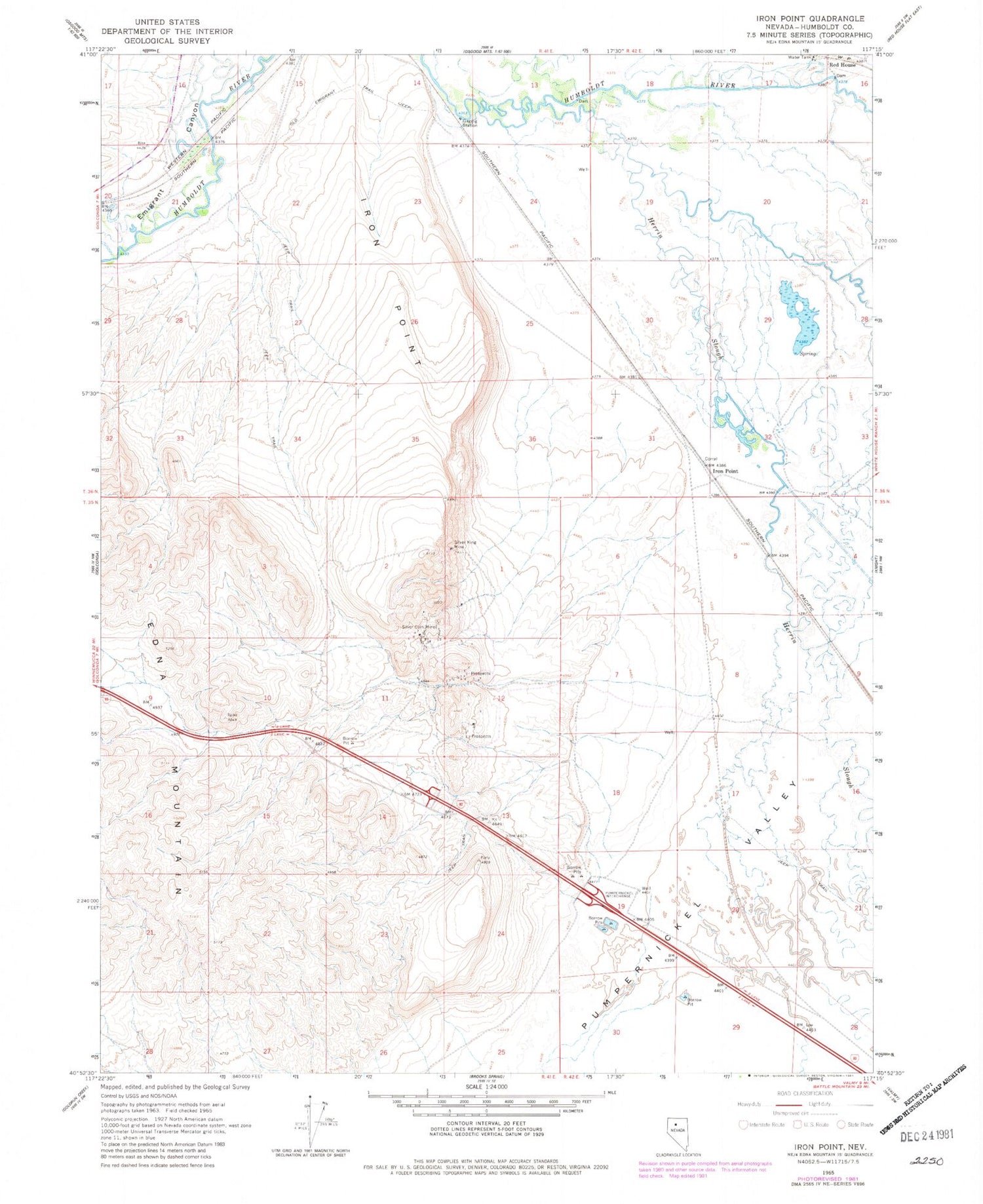 Classic USGS Iron Point Nevada 7.5'x7.5' Topo Map Image
